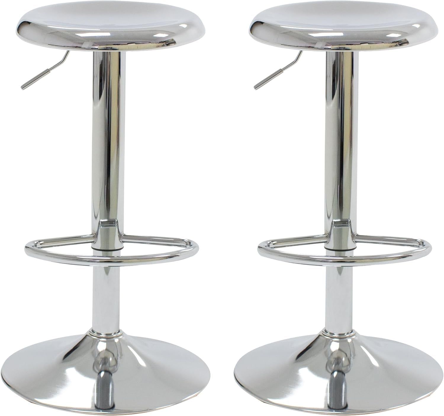 Bar Stools Set of 2, Adjustable Metal Bar Stools Swivel Counter Height Stool Backless Barstools for Kitchen Island Pub, Chrome