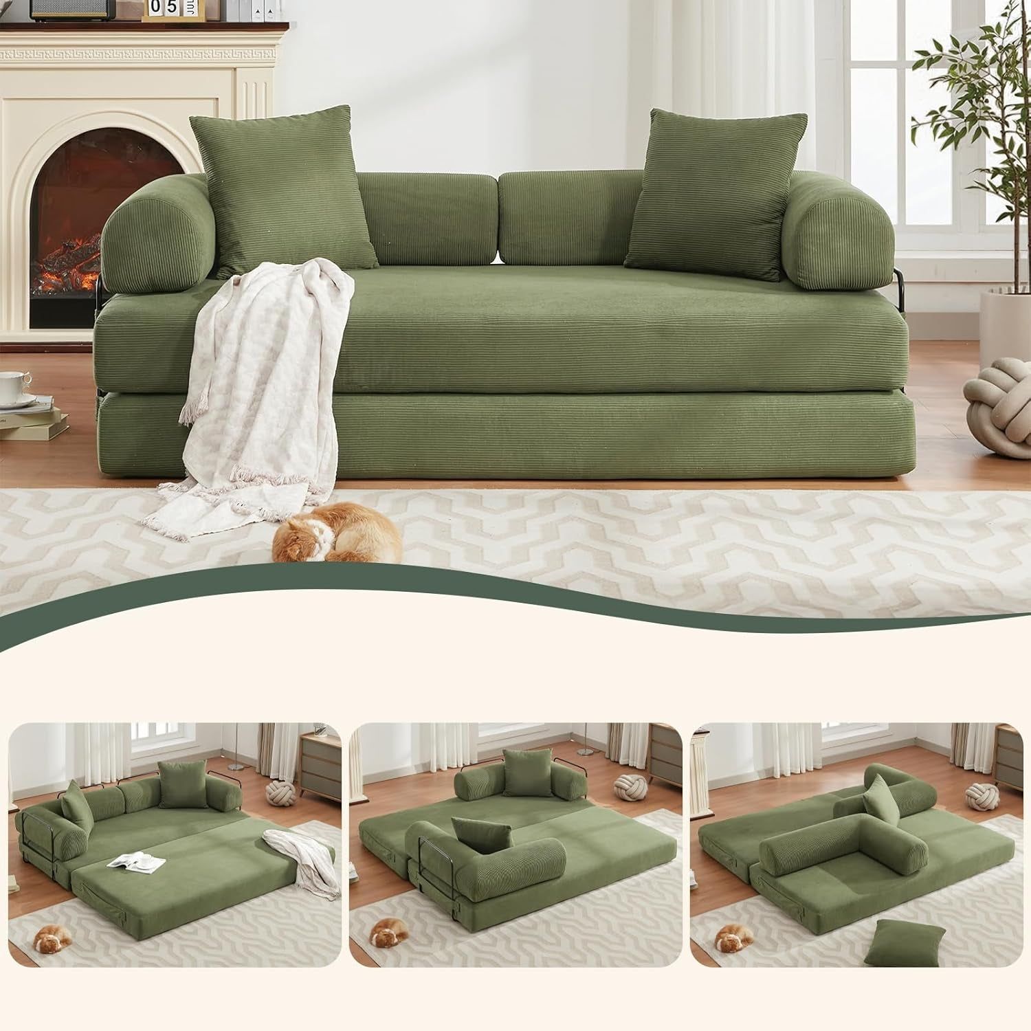 Convertible Folding Sofa Bed with Removable Backrest