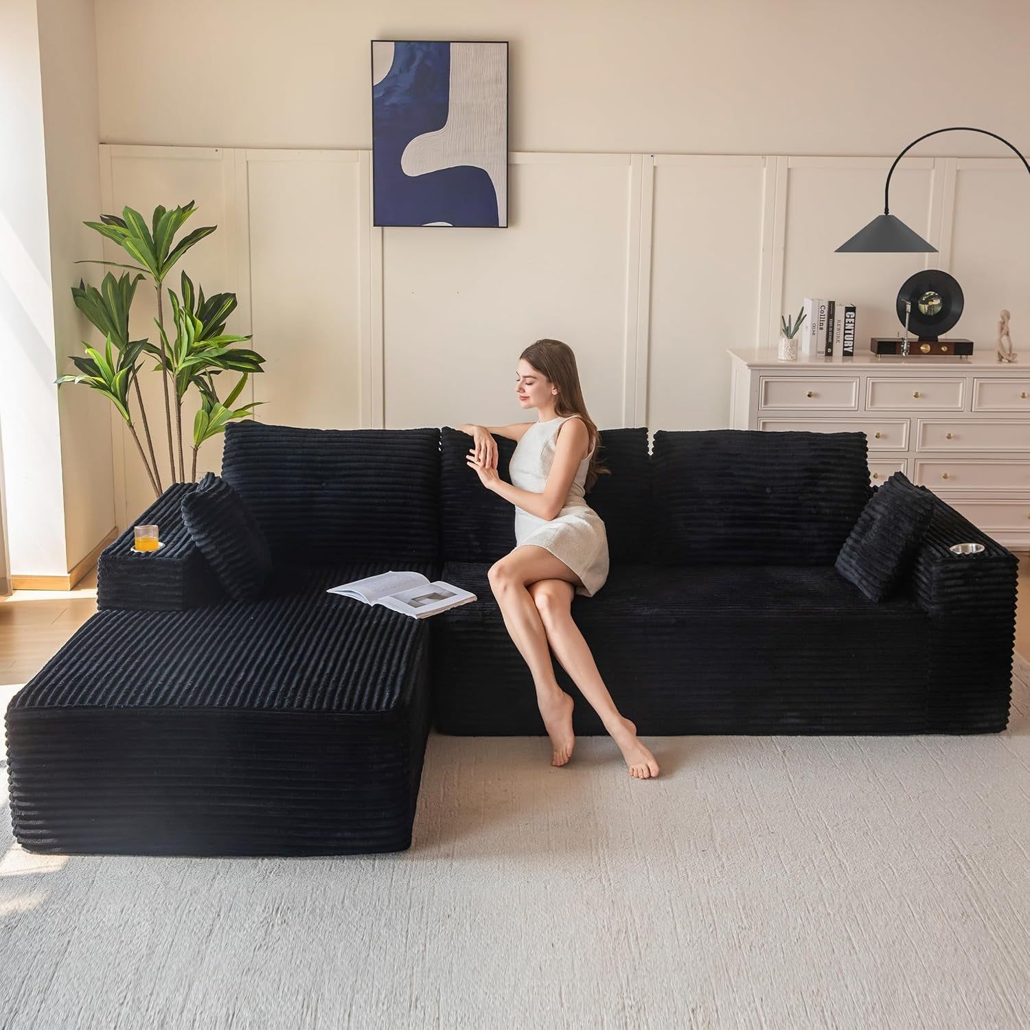 Large Modular Sectional Couch with L-Shape Chaise