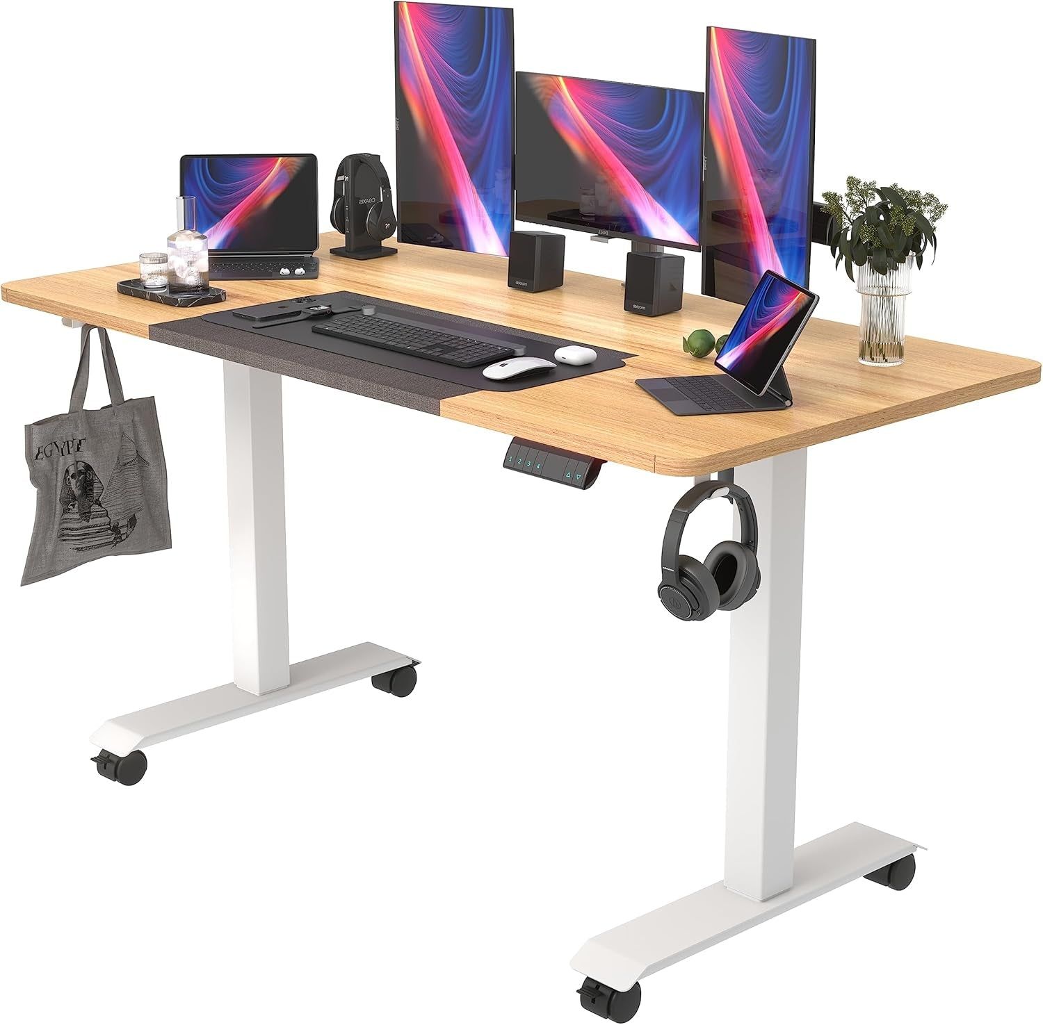 Height Adjustable Electric Standing Desk with Wheels and Memory Presets