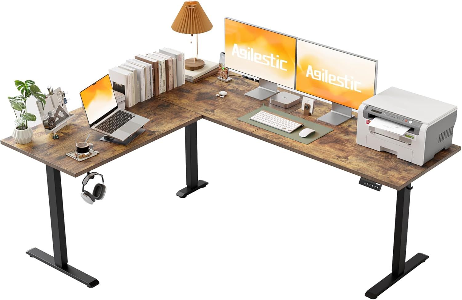 L-Shaped Standing Desk Adjustable Height, Electric Corner Standing Desk, Sit Stand up Desk, 75X61 Inch Sit Stand Computer Table, Rustic Brown
