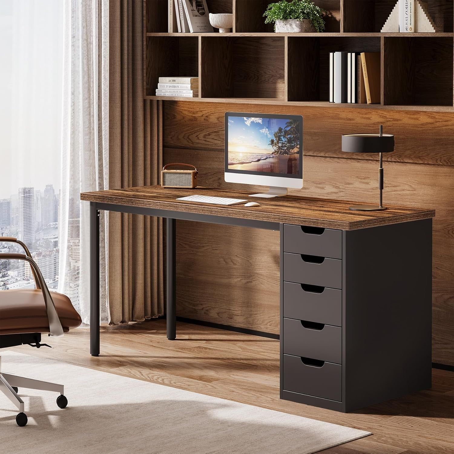 Modern Simple Computer Desk with Reversible Drawers for Space Saving