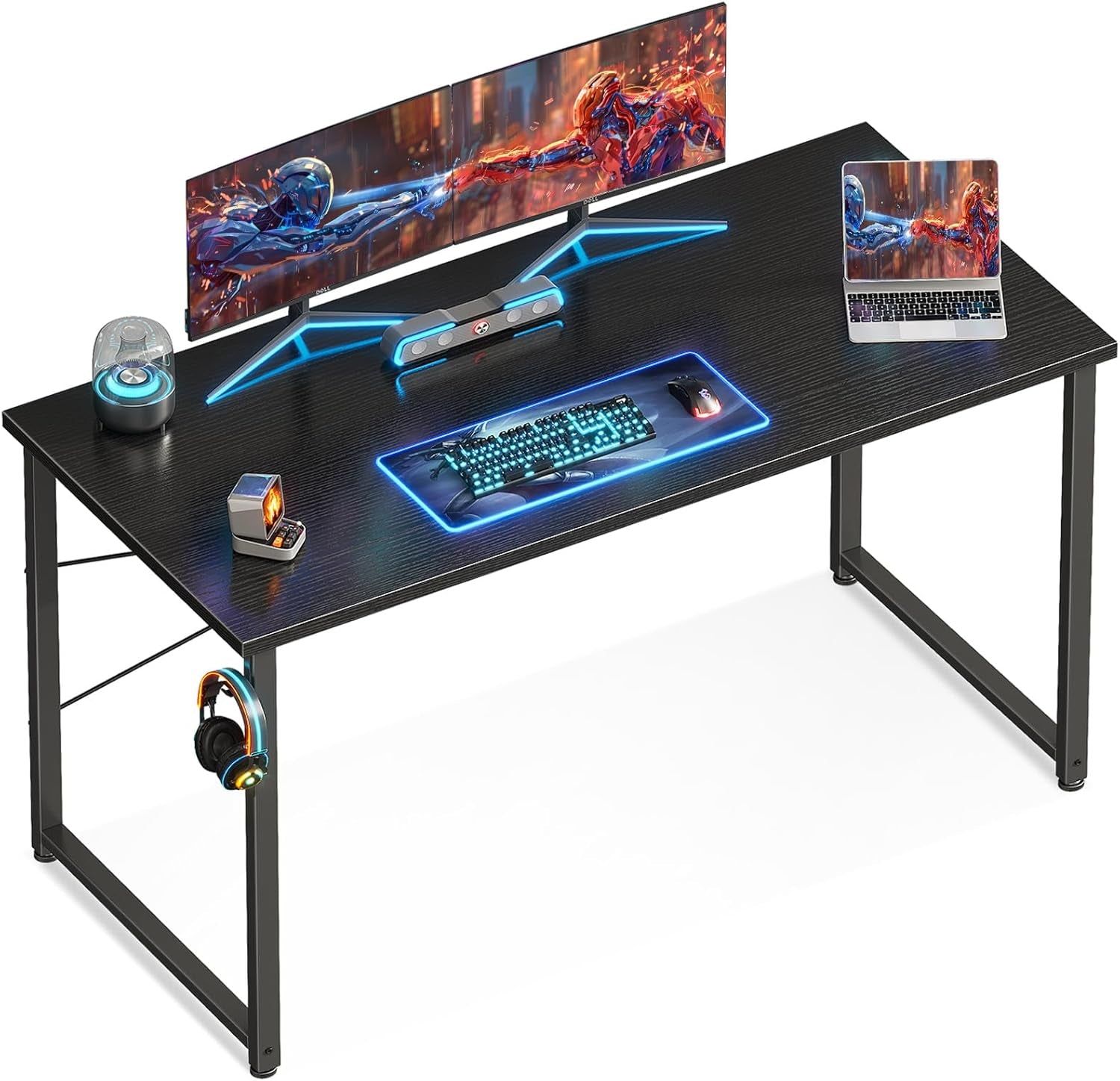 48 Inches Computer Desk for Home Office, Office Table for Small Spaces, Writing Desk with Headphone Hooks, Black