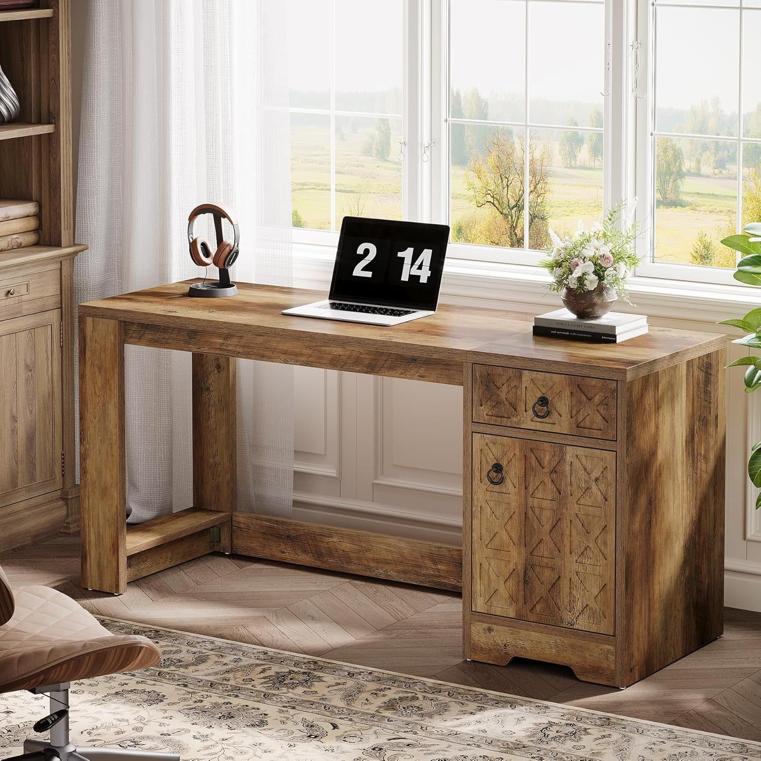 Spacious 59 Inch Computer Desk with Storage Drawer