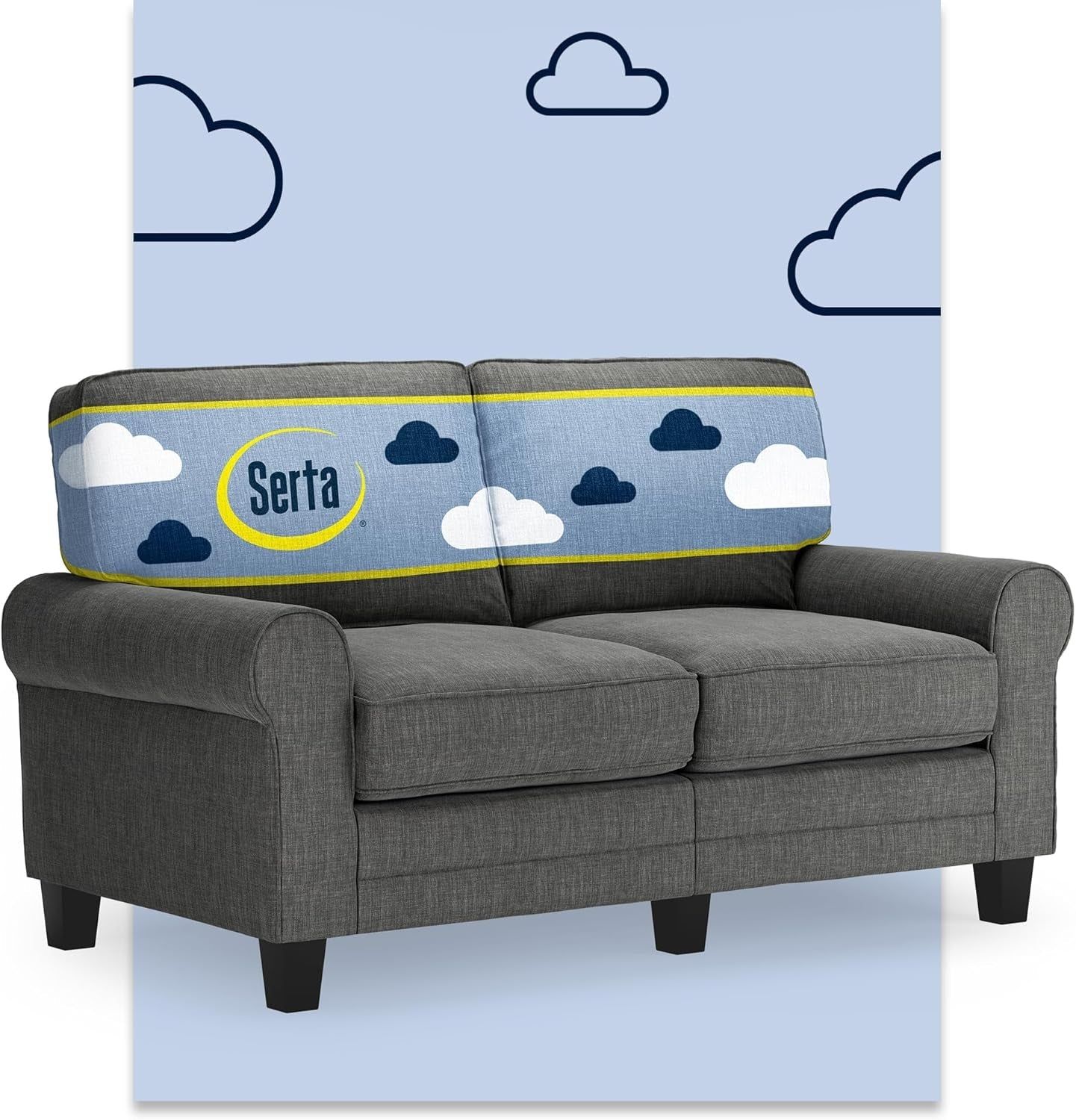 Compact Rolled Arm Sofa with Soft Pillow Back