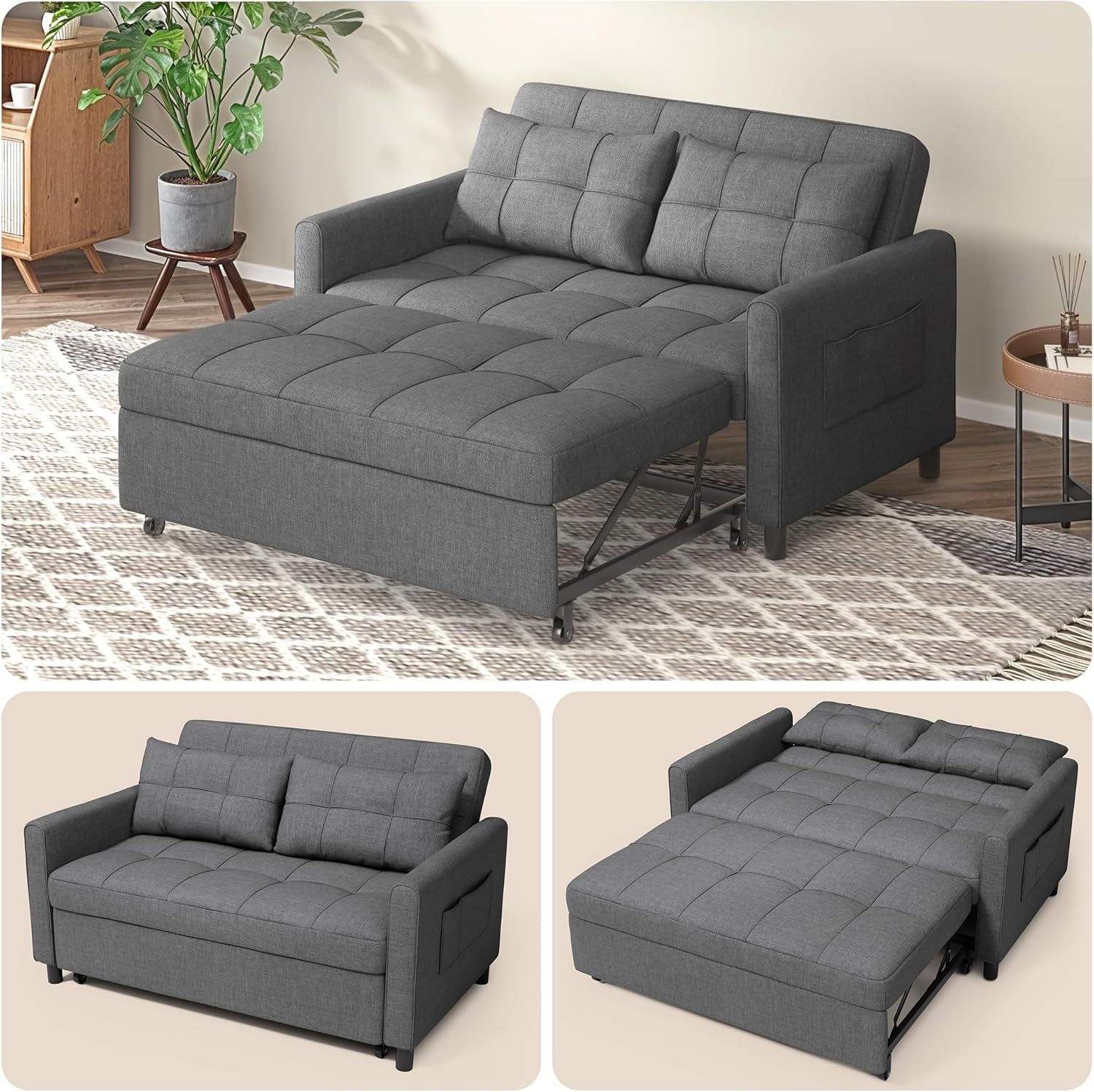 3 In 1 Convertible Sleeper Sofa Bed For Space Saving