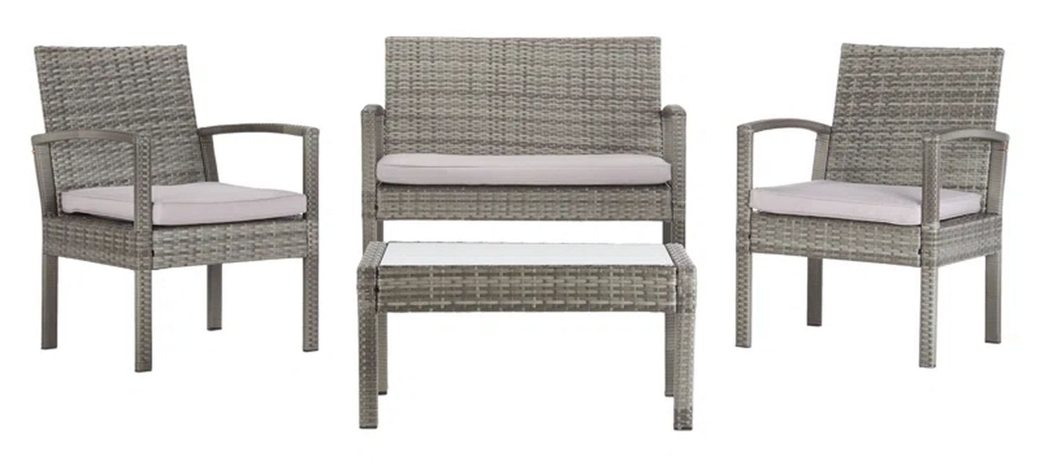 Four Person Wicker Patio Conversation Set With Cushions