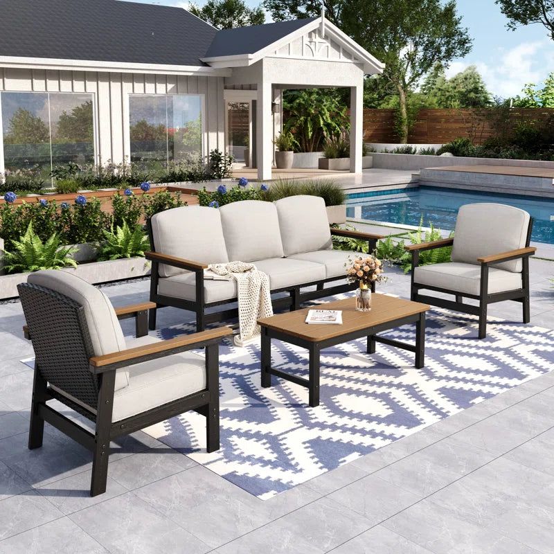 Five Person HDPE Outdoor Seating Setup With Cushions