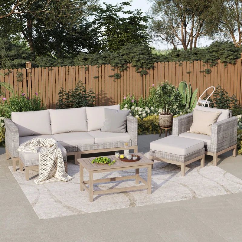 Six Person Outdoor Patio Set Weatherproof Acacia Table