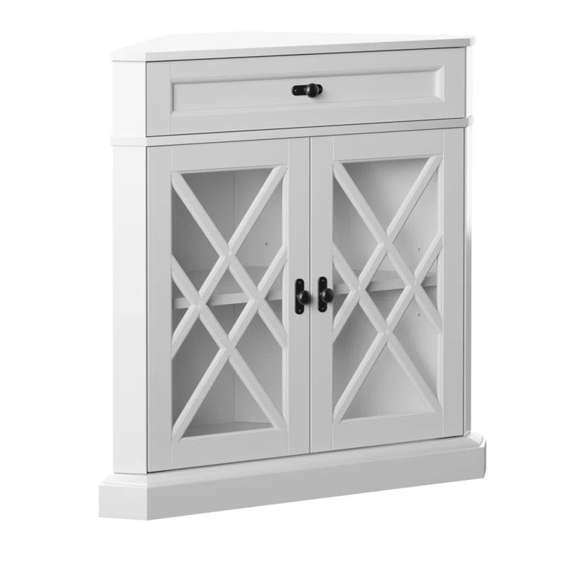 Triangular Corner Accent Cabinet With Drawer And Shelves