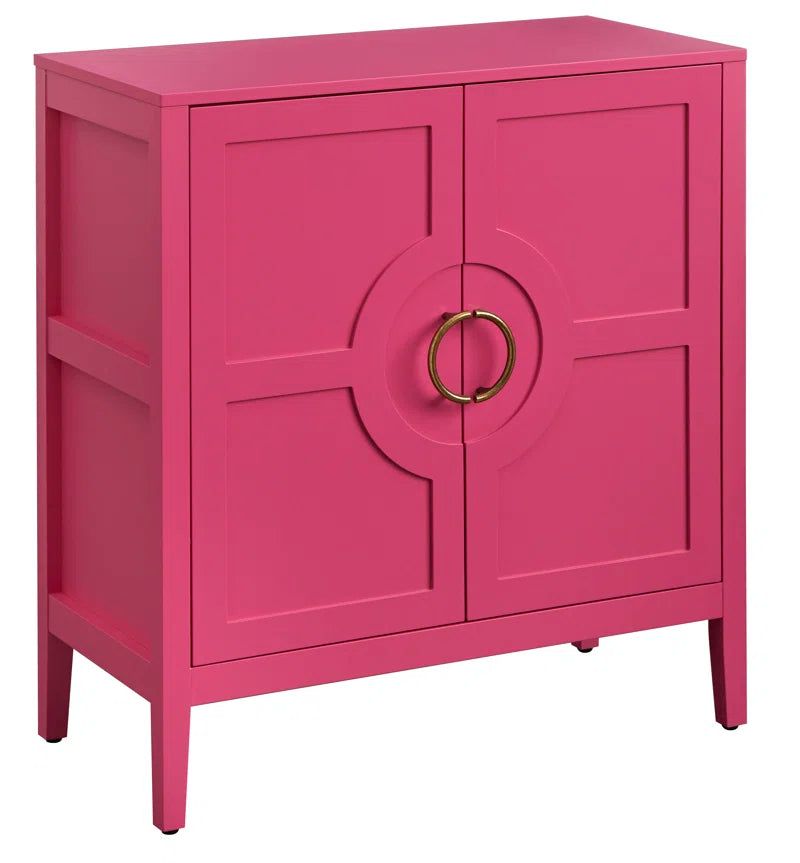 Stylish Console Cabinet With Adjustable Shelf And Brass