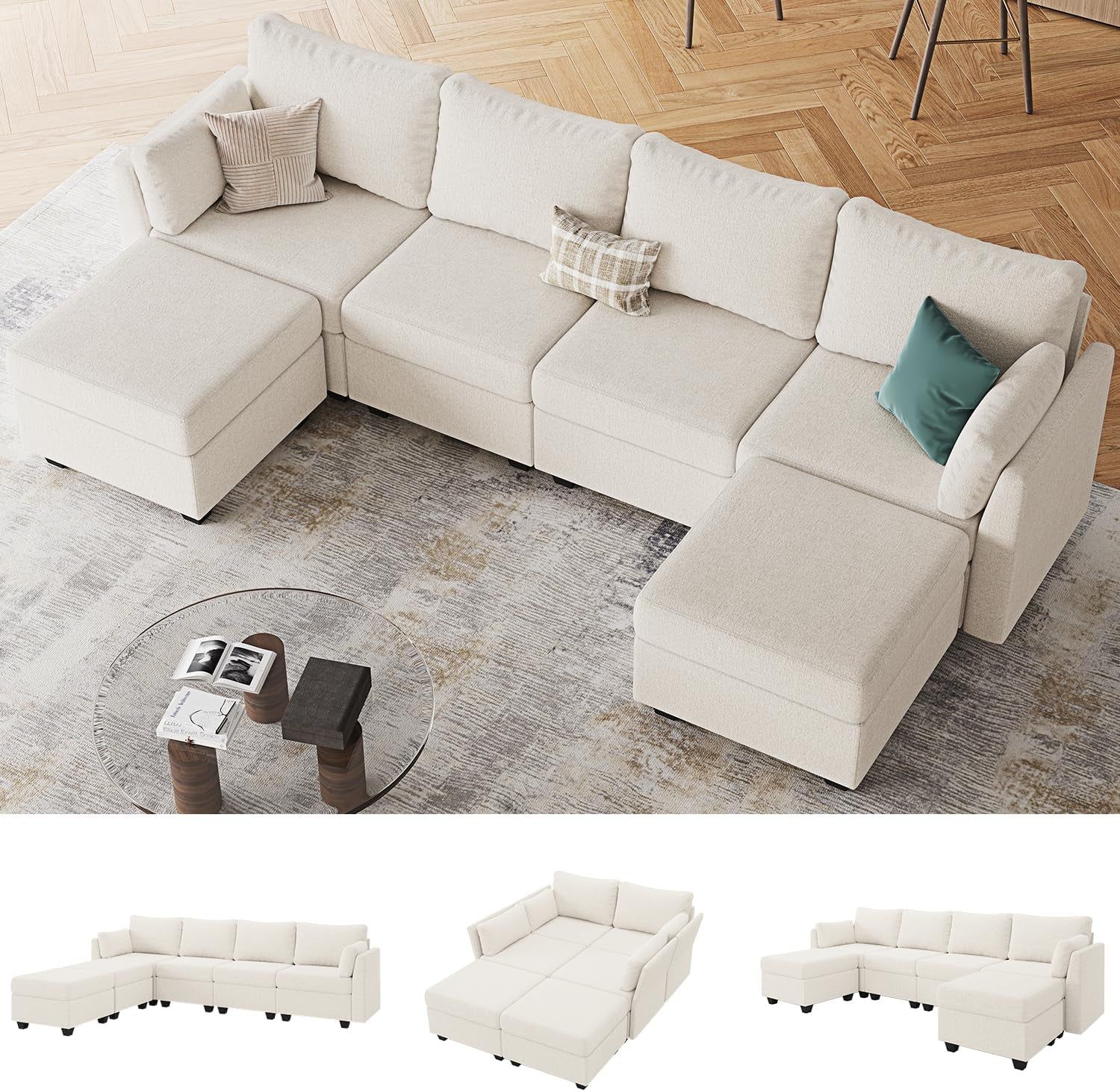 Beige Memoryfoam Modular Sectional Sofa With Chaise
