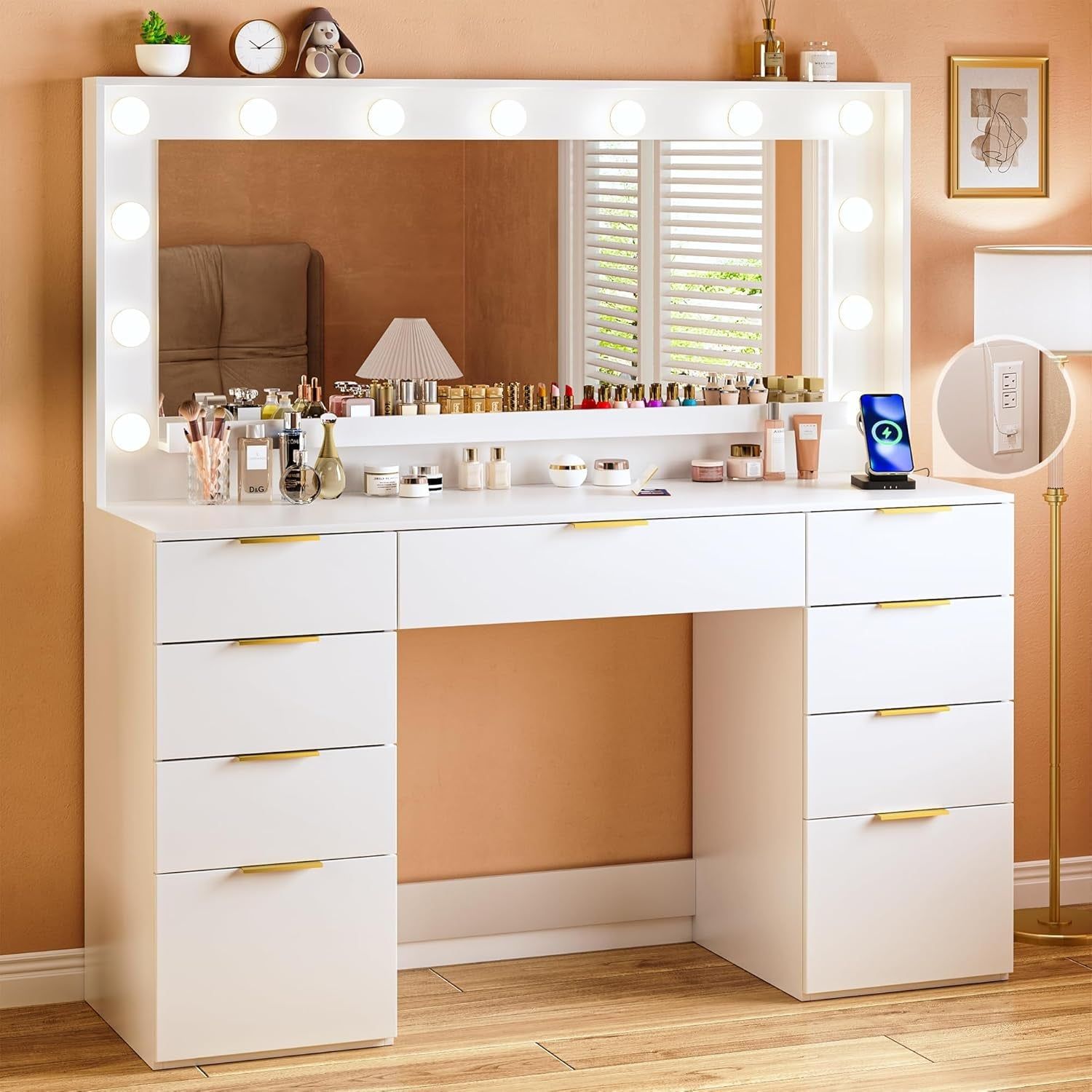 Vanity Desk With Mirror And Lights 45.3 Inch White