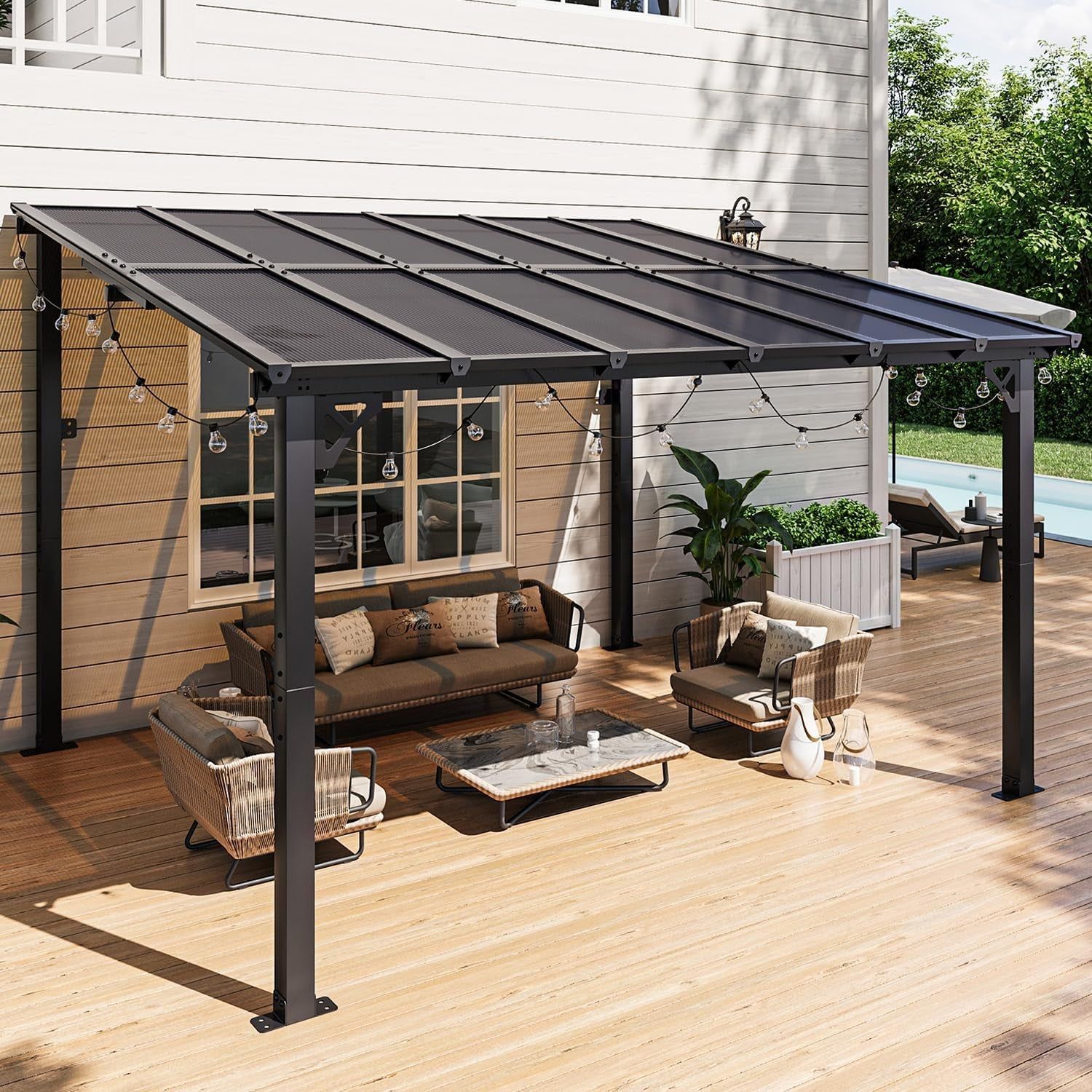 10x12 Ft Gazebo Pergola Wall Mounted Heavy Duty Outdoor