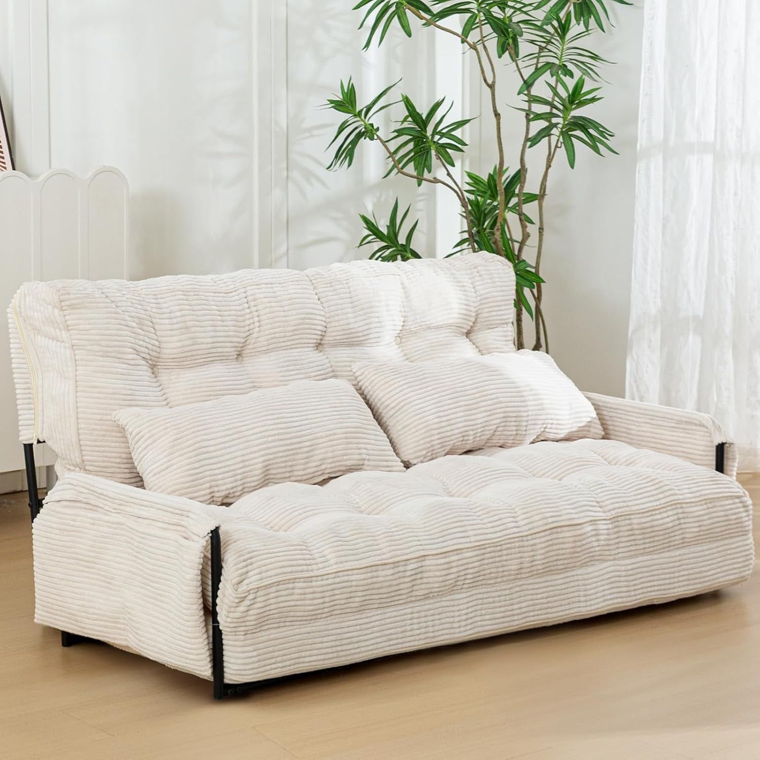 Beige Convertible Floor Sofa Bed PillowsIncluded Deluxe