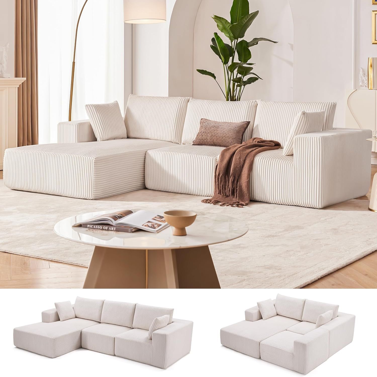 Beige 108Inch Modular Contemporary Sectional Sofa Chaise