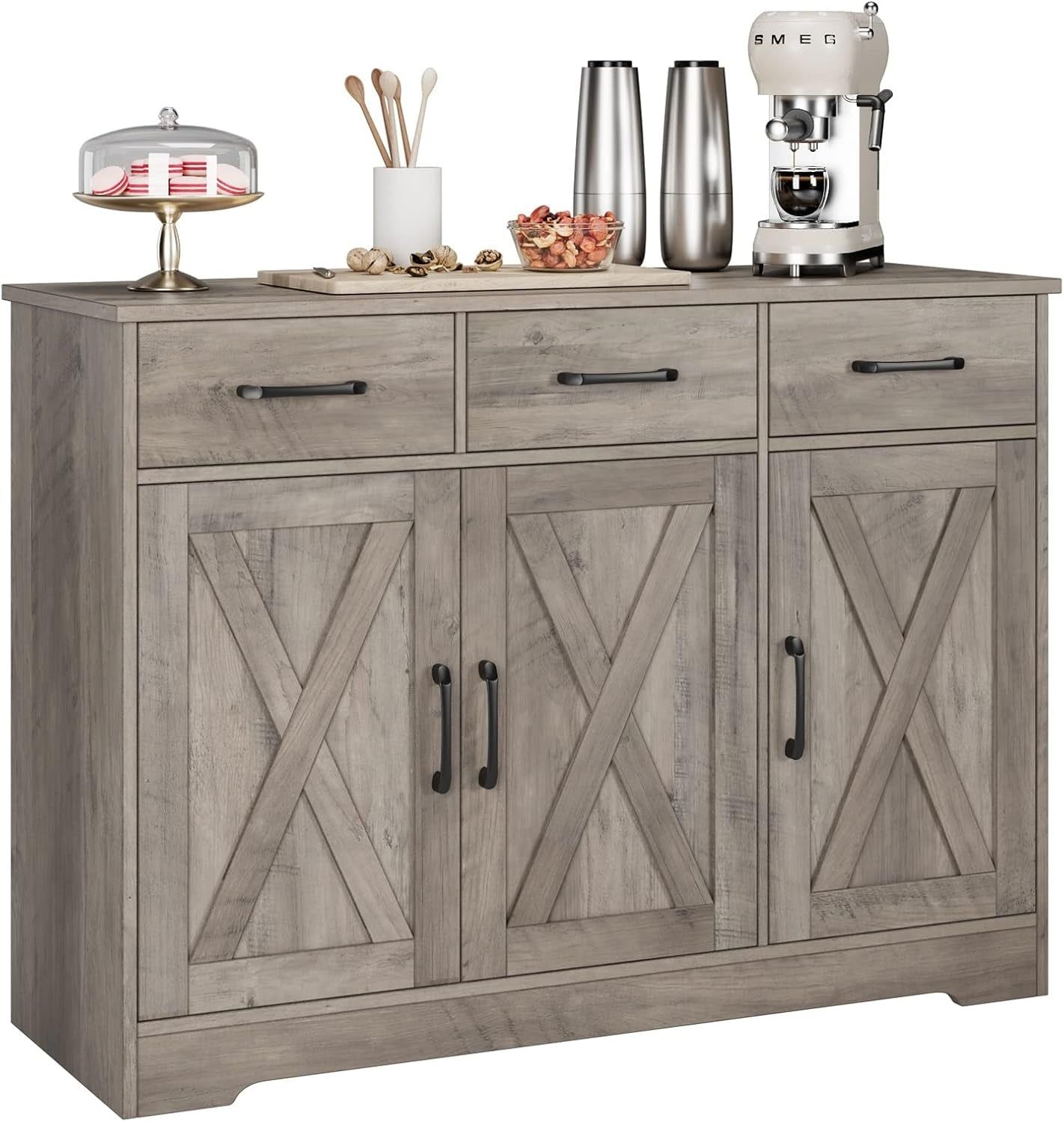 Ash Grey Modern Farmhouse Buffet Sideboard With Barn Doors