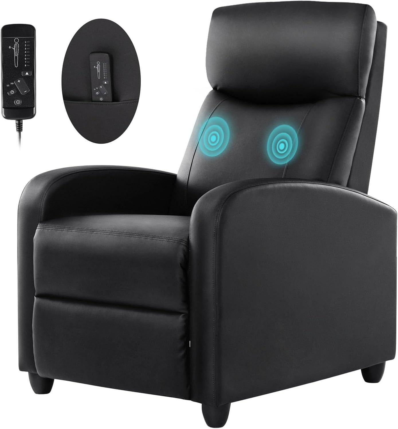 Black Leather Recliner Chair Lumbar Support Backrest