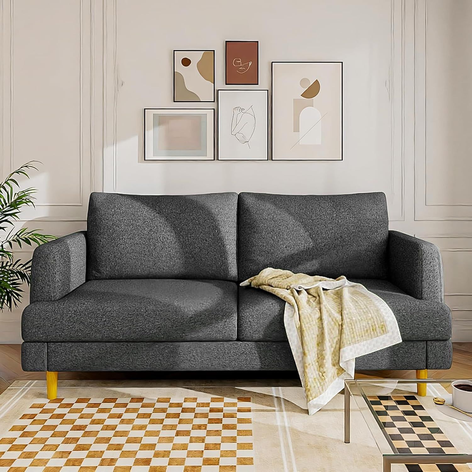 Dark Gray Loveseat Sofa 70 Inch With USB C Ports Two Seater