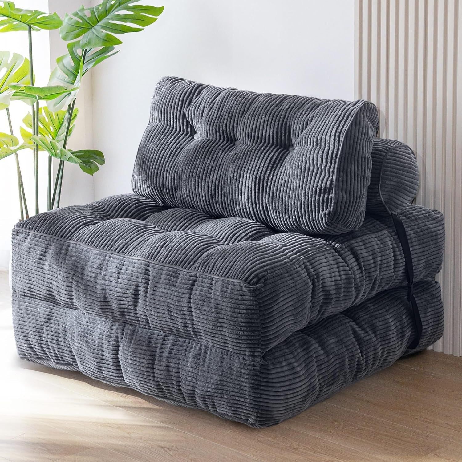 Dark Charcoal Transformable Sofa Bed Single Portable