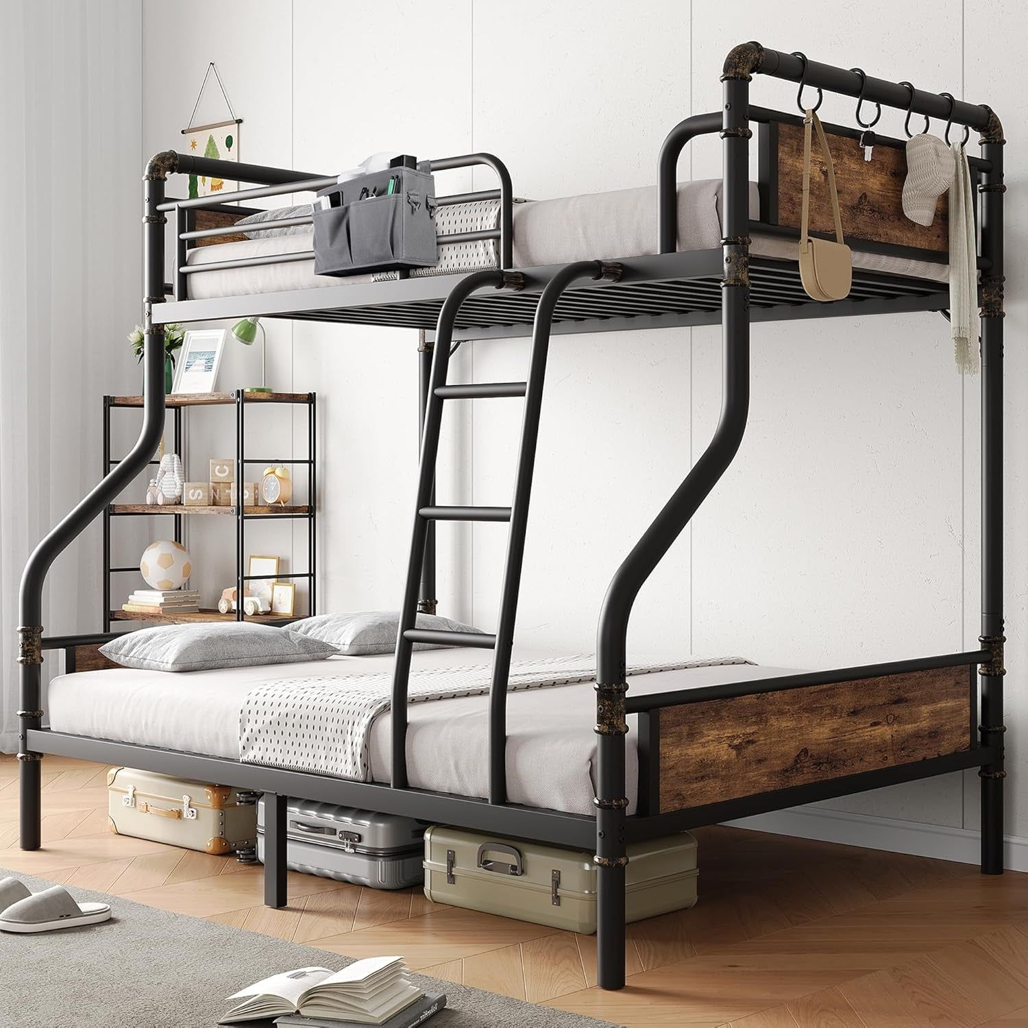 Twin Over Full Bunk Bed Vintage Brown For Kids Teens