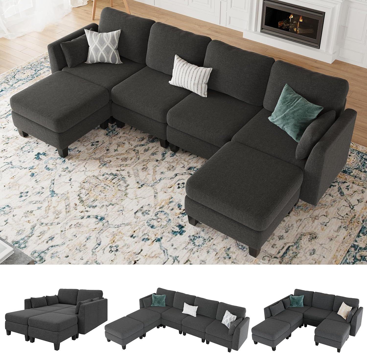 Modular Sectional Sofa Dimgrey U Shaped Convertible