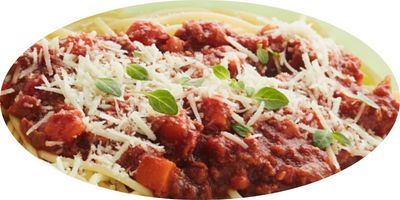 Spaghetti Bolognese with vegetable mince and vegetables (vegetarian dish)