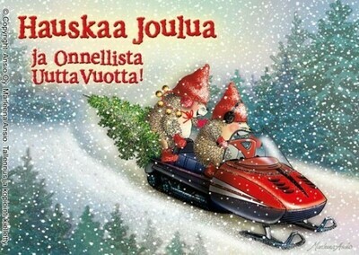 Joulukortti Marleena Ansio: kelkkailevat siilit Joulukortti Marleena Ansio: kelkkailevat siilit