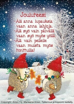 Joulukortti Marleena Ansio: siilit Joulukortti Marleena Ansio: siilit