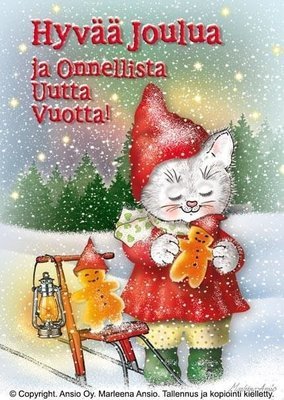 Kortti Marleena Ansio: kissa ja potkukelkka Kortti Marleena Ansio: kissa ja potkukelkka