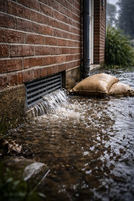 Hochwasser durch Lüftungsgitter in der Wand