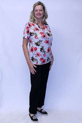 Two Flowers Short Sleeve Two Piece Pants Set