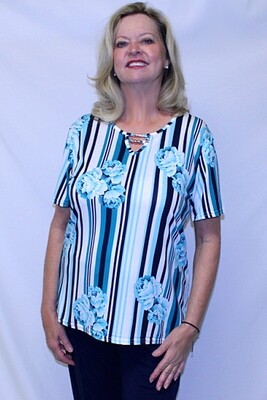 Striped Pattern Short Sleeve Pullover Top