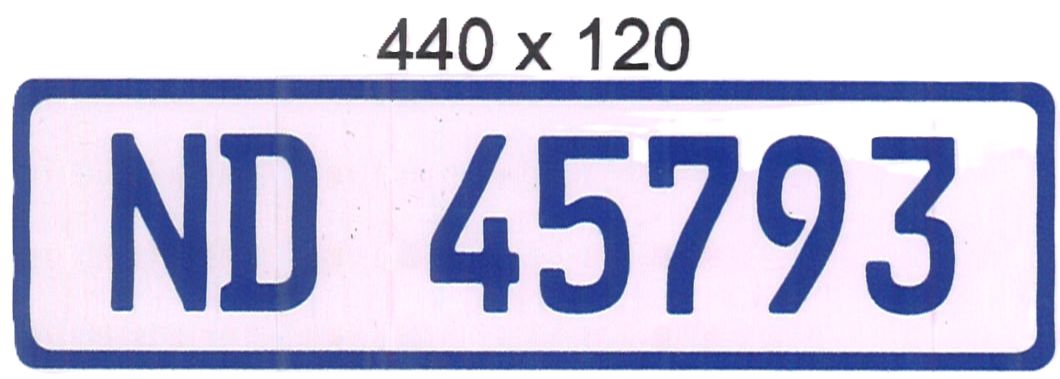KWAZULU NATAL ND BLUE & WHITE ALUMINIUM NUMBERPLATE SIZE  440MM X 120MM (SHORT)M