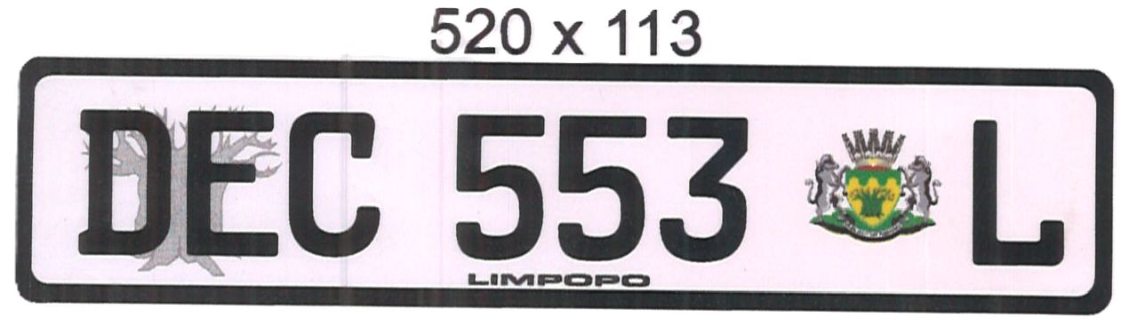 LIMPOPO ALUMINIUM NUMBERPLATE SIZE  520MM X 113MM (LONG)