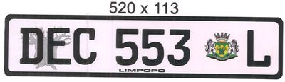 LIMPOPO ALUMINIUM NUMBERPLATE SIZE  520MM X 113MM (LONG)