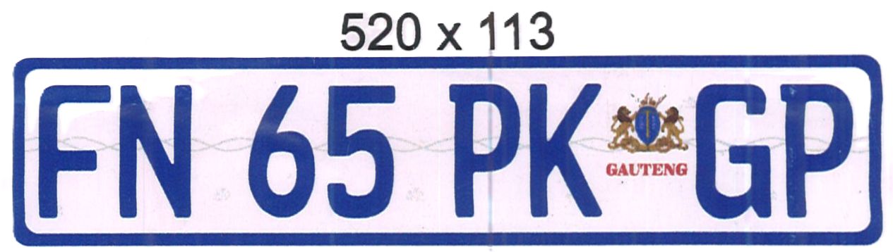 GAUTENG ALUMINIUM   ALUMINIUM NUMBERPLATE SIZE  520MM X 113MM (LONG)