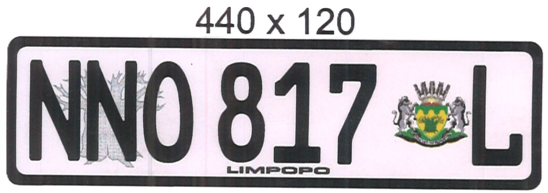 LIMPOPO ALUMINIUM NUMBERPLATE SIZE  440MM X 120MM (SHORT)