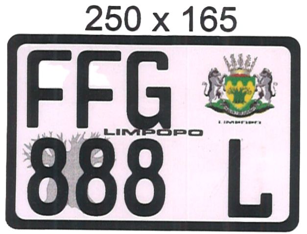 LIMPOPO   ALUMINIUM NUMBERPLATE SIZE  165MM X 250MM (SHORT SQUARE)