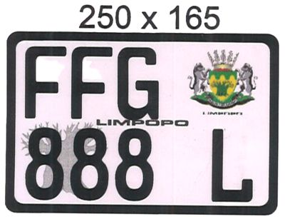 LIMPOPO   ALUMINIUM NUMBERPLATE SIZE  165MM X 250MM (SHORT SQUARE)