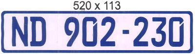 KWAZULU NATAL ND BLUE & WHITE ALUMINIUM NUMBERPLATE SIZE  520MM X 113MM (LONG)