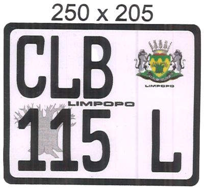 LIMPOPO   ALUMINIUM NUMBERPLATE SIZE  205MM X 250MM (SHORT SQUARE)