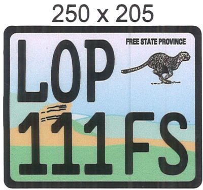 FREE STATE  ALUMINIUM NUMBERPLATE SIZE  205MM X 250MM