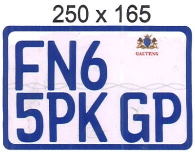 GAUTENG ALUMINIUM NUMBERPLATE SIZE  165MM X 250MM (SMALL SQUARE)