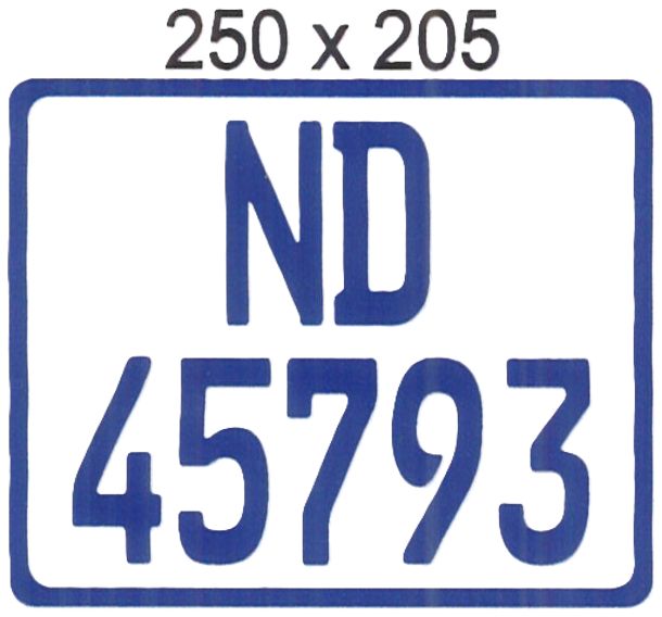 KWAZULU NATAL ND BLUE & WHITE ALUMINIUM NUMBERPLATE SIZE 205MM X 250MM  (LARGE SQUARE)