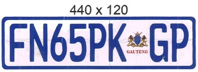 GAUTENG ALUMINIUM NUMBERPLATE SIZE  440MM X 120MM (SHORT)