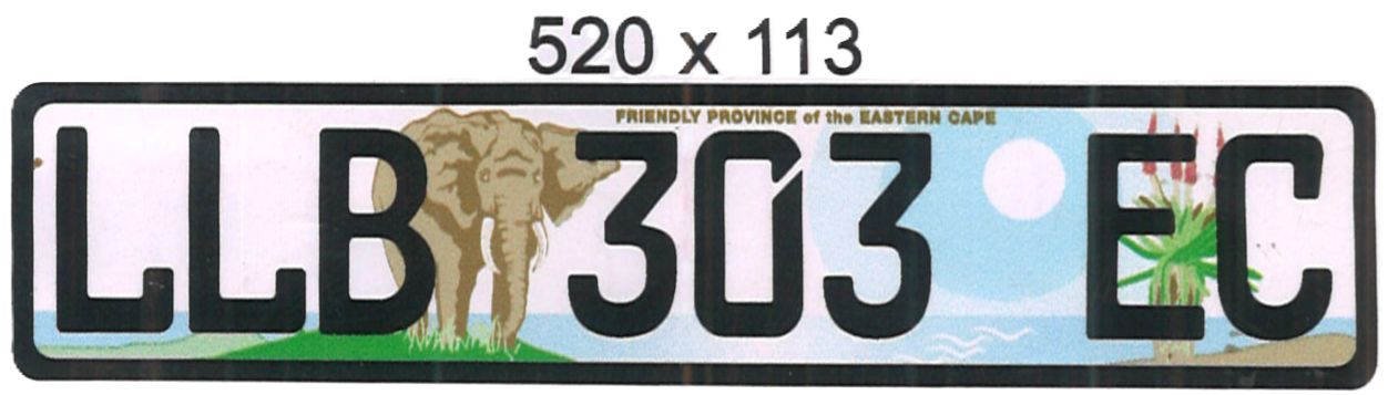 EASTERN CAPE  ALUMINIUM NUMBERPLATE SIZE  520MM X 113MM (LONG)