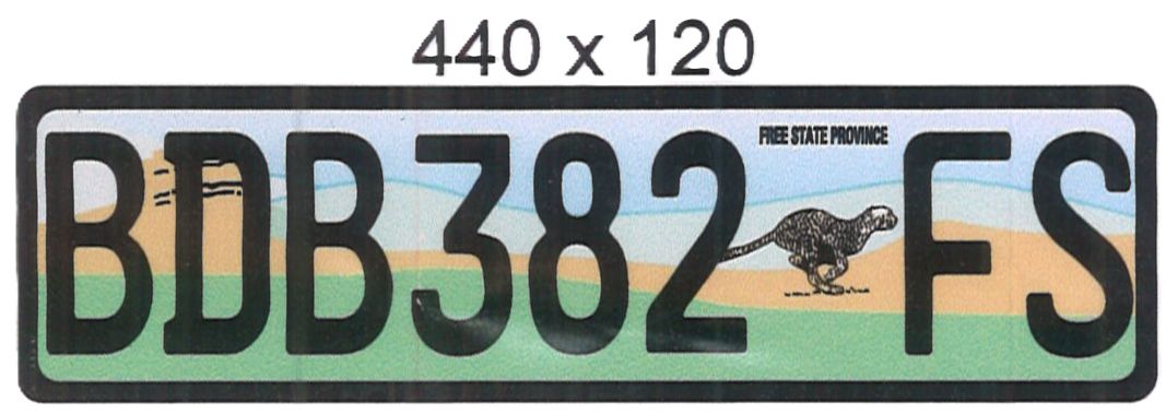 FREE STATE  ALUMINIUM NUMBERPLATE SIZE  440MM X 120MM (SHORT)