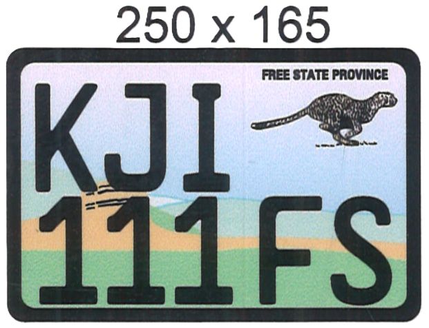 FREE STATE  ALUMINIUM NUMBERPLATE SIZE  165MM X 250MM