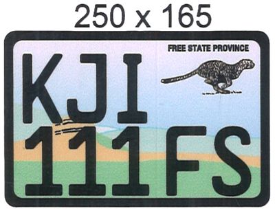 FREE STATE  ALUMINIUM NUMBERPLATE SIZE  165MM X 250MM